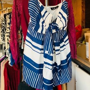 Front tie romper, cream and navy